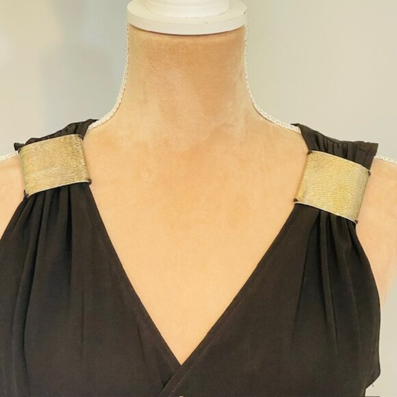 Cache Vintage Stretch Jersey Formal Jumpsuit Silver Metal Shoulder Accents Med - Picture 3 of 9